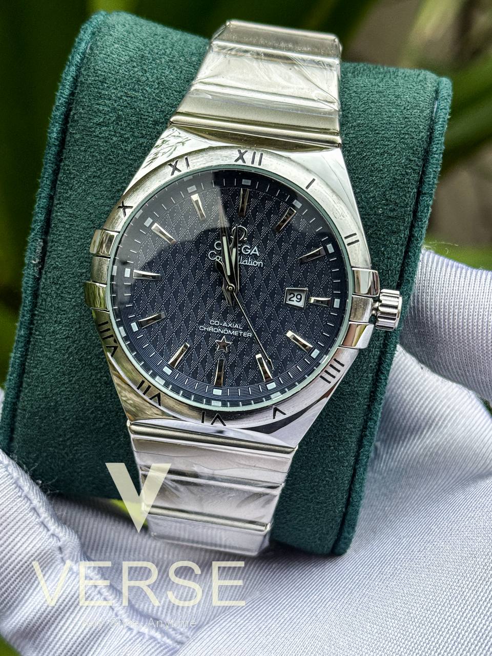 Omega constellation blue dial sweep