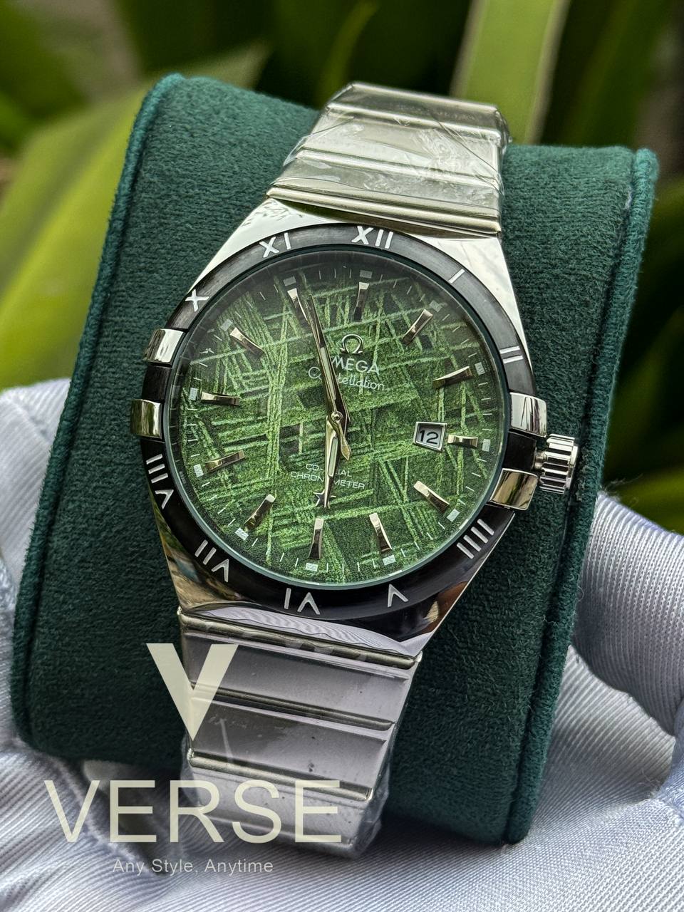 Omega constellation meteorite green dial sweep