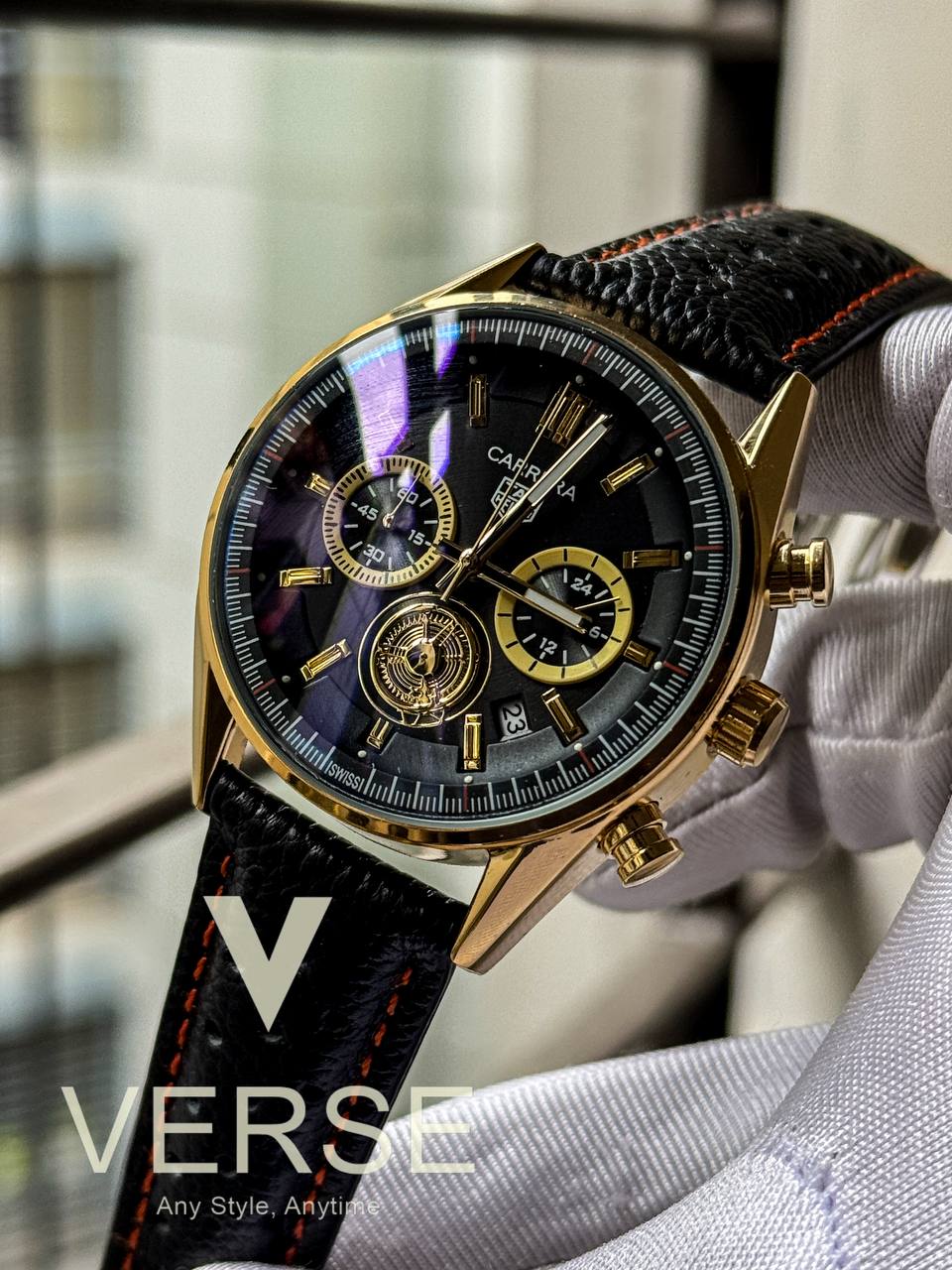 Tag belt 3 chrono black dial golden body black belt