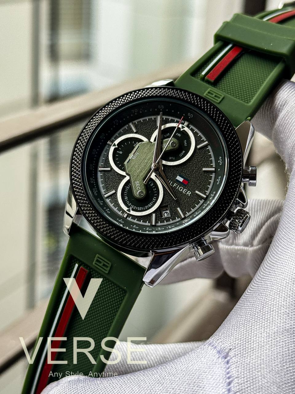 hilfiger green fiber chrono