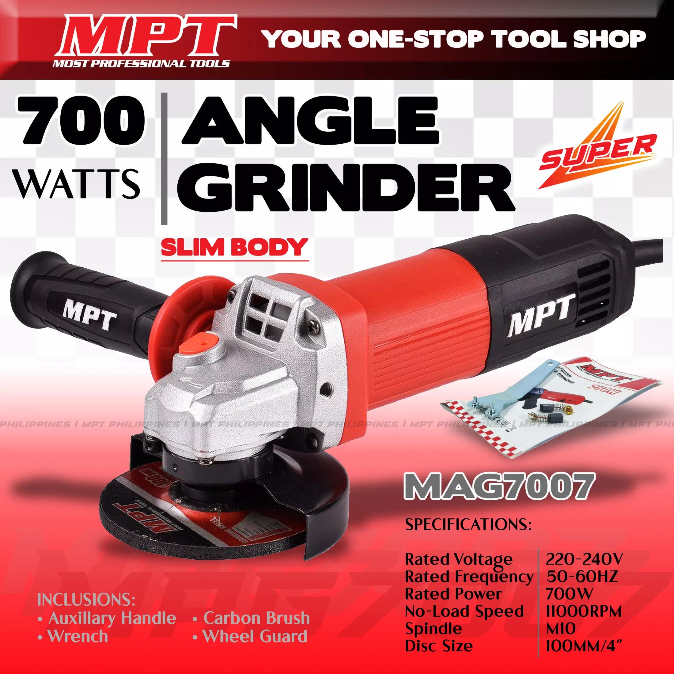 MPT MAG7007 4" Angle Grinder, 700w, 100mm, Rear switch, Model : MAG7007_img_2