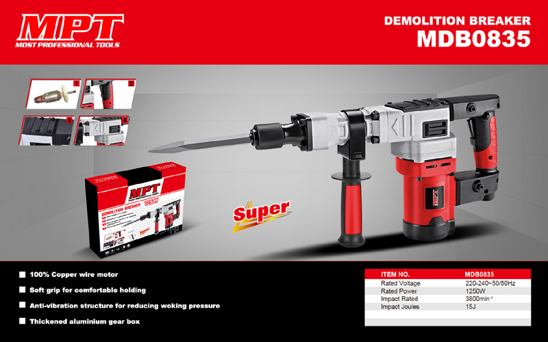 MPT MDB0835 Demolition Breaker, 1250w, 15J, 3800/min, HEX Shank; Model: MDB0835_img_1