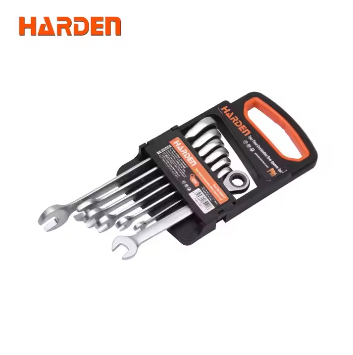 Harden 7Pcs Fixed Combination Gear Spanner Set, Metric Ratcheting Wrench Ring n Open End Ratchet Spanner Set 540117