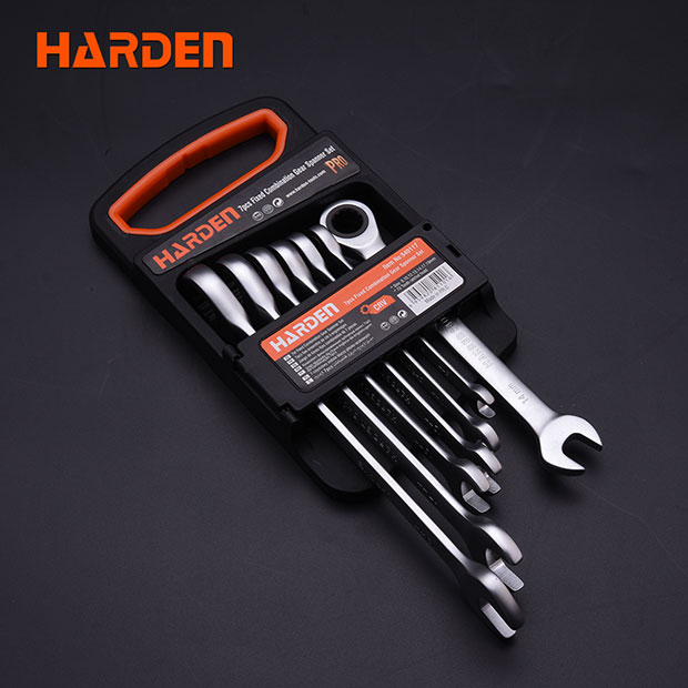 Harden 7Pcs Fixed Combination Gear Spanner Set, Metric Ratcheting Wrench Ring n Open End Ratchet Spanner Set 540117_img_1