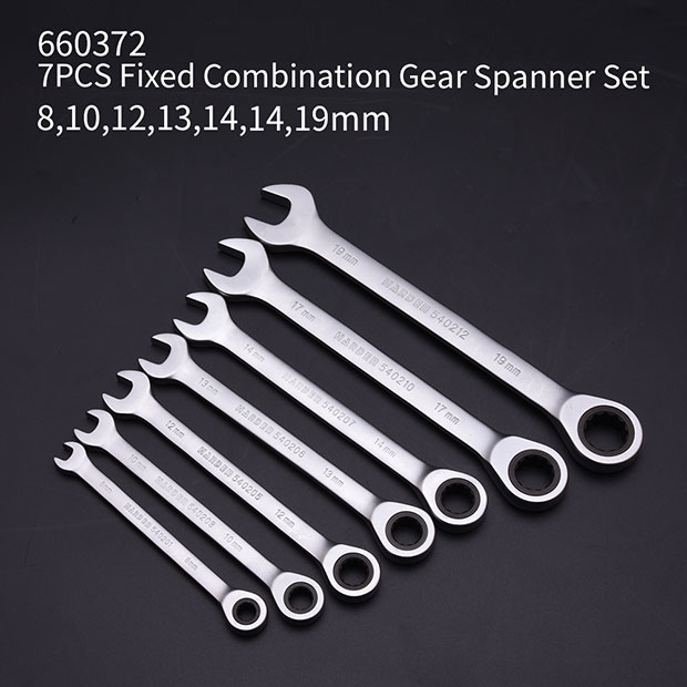 Harden 7Pcs Fixed Combination Gear Spanner Set, Metric Ratcheting Wrench Ring n Open End Ratchet Spanner Set 540117_img_5