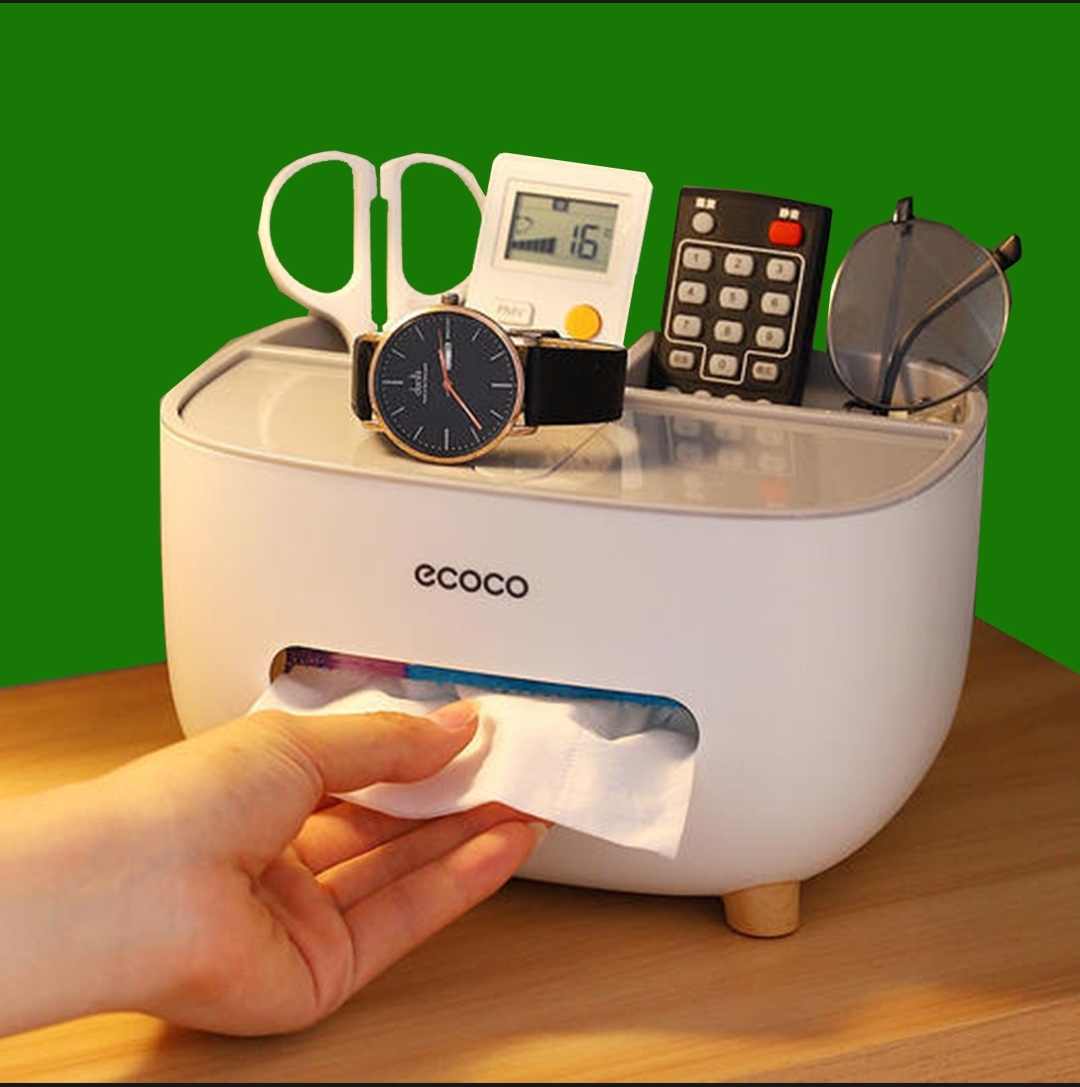 Tissue Box Cover Holder with Storage, Napkin Tissue Box, Multi-Function Tissue Box ABS Material Storage Organizer