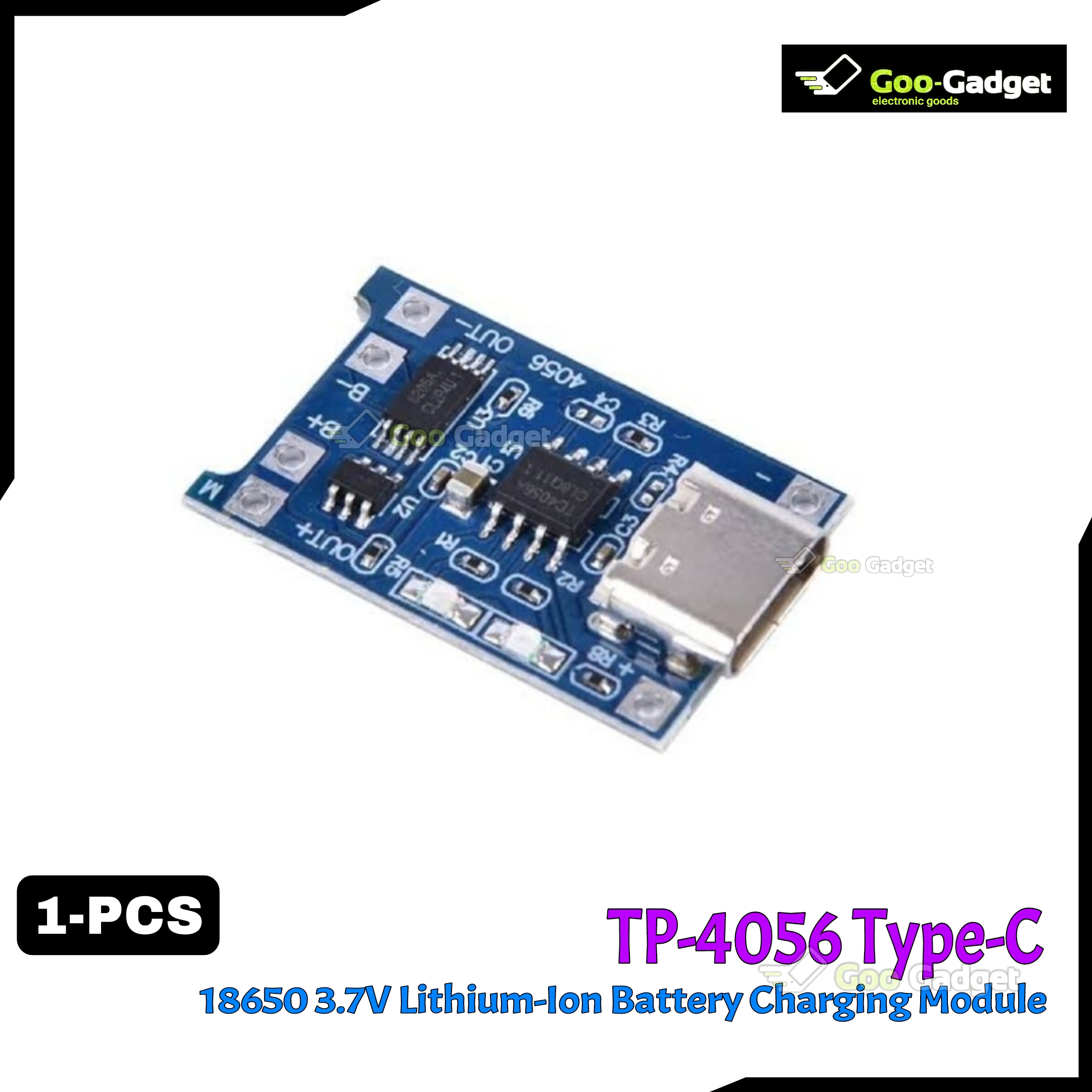 TP4056 5V 1A Type-C Lithium Battery Charger Module | 18650 Battery Charging Board with Dual Protection