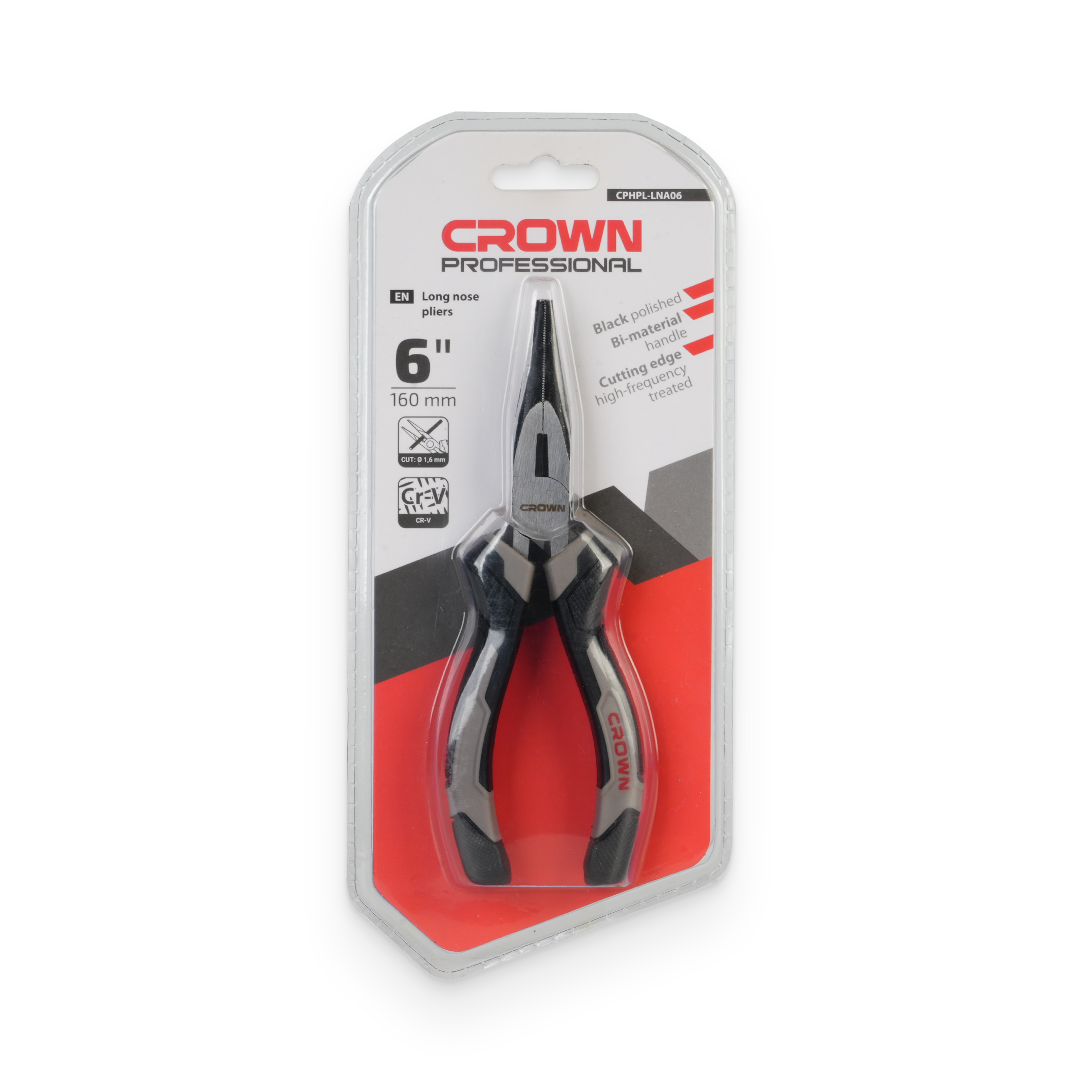 CROWN Professional Long nose plier, ( 6" | 8" ), CR-V, Polishing after blackening; CPHPL-LNA06