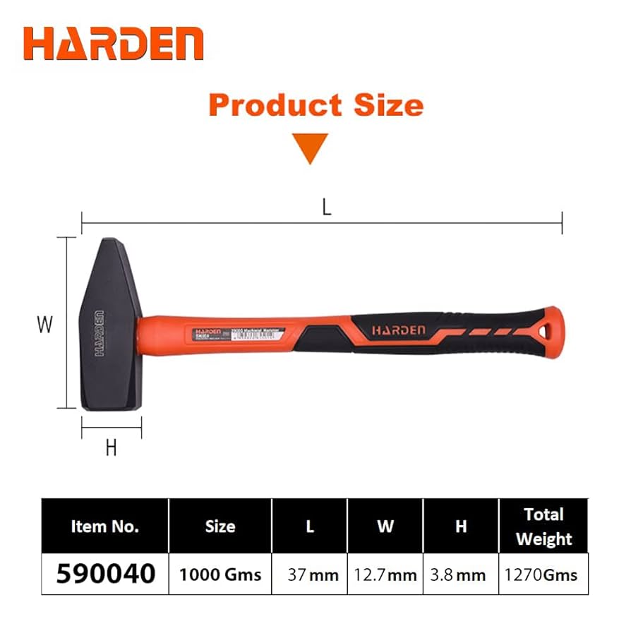HARDEN Machinist Hammer With 5 size option ( 200gm | 300gm | 500gm | 800gm | 1000gm ), Fiberglass Handle, Chipping Hammer; 590032_img_11