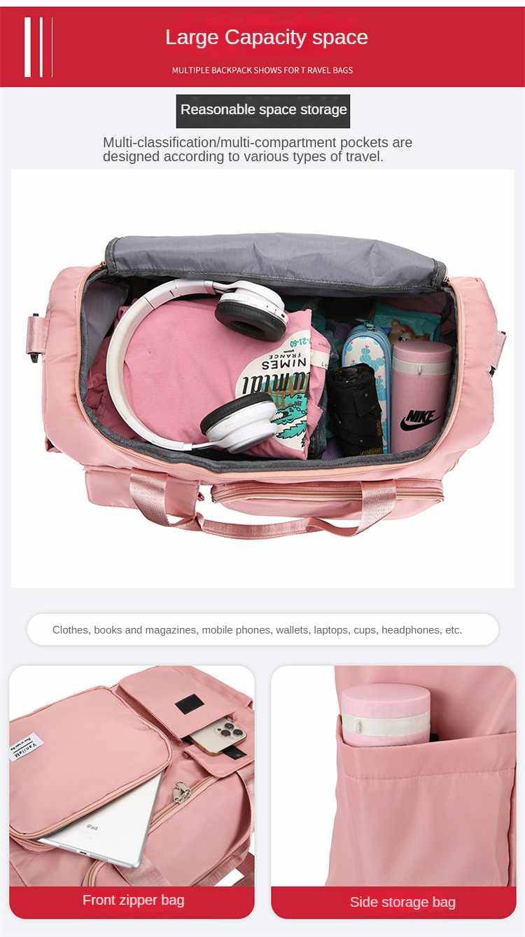 Fashionable Large Capacity Travel & Gym Bag - Pink_img_3