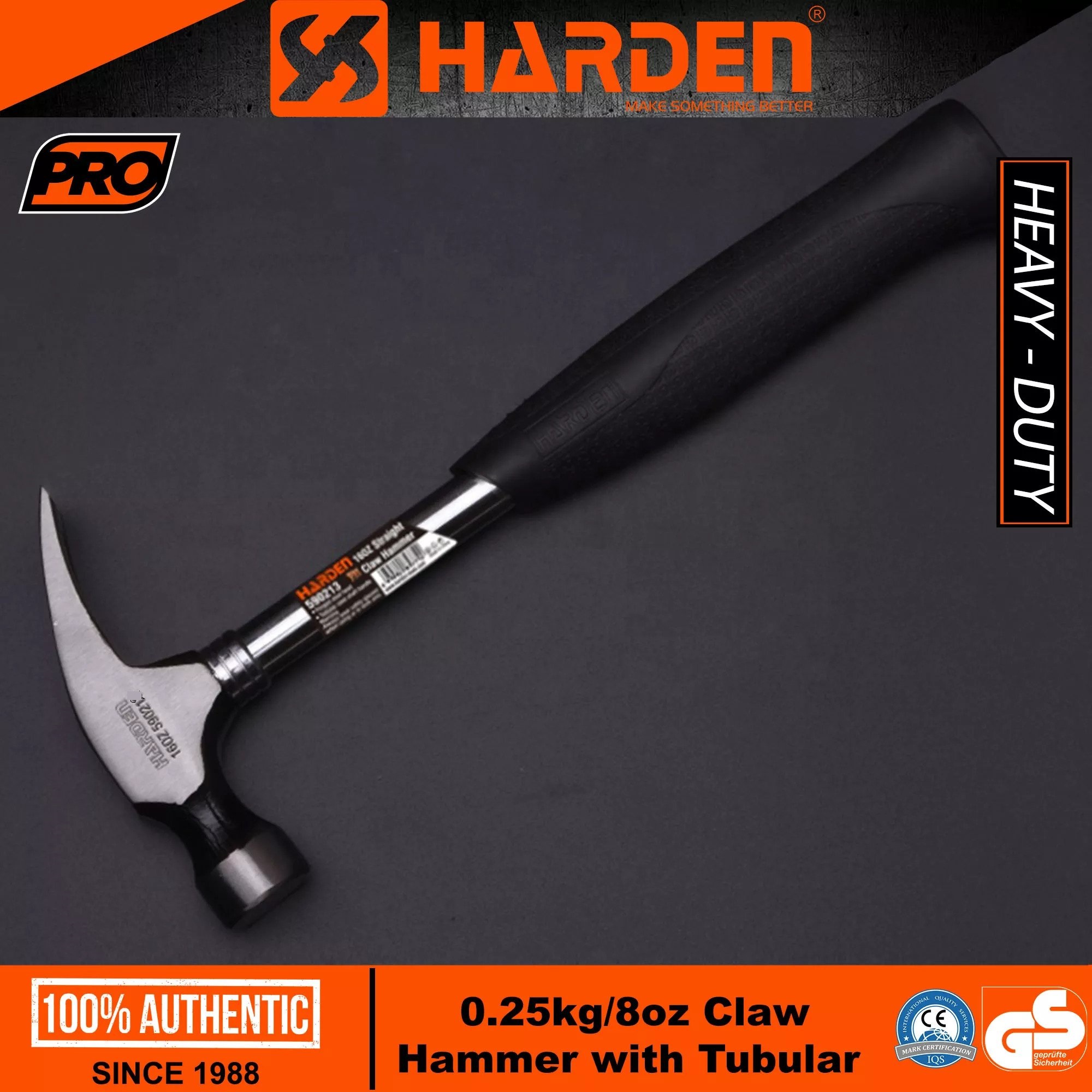 HARDEN Claw Hammer (250gm (8oz) | 500gm (16oz)), Steel Shaft with Rubber Handle; 590210 | 590211
