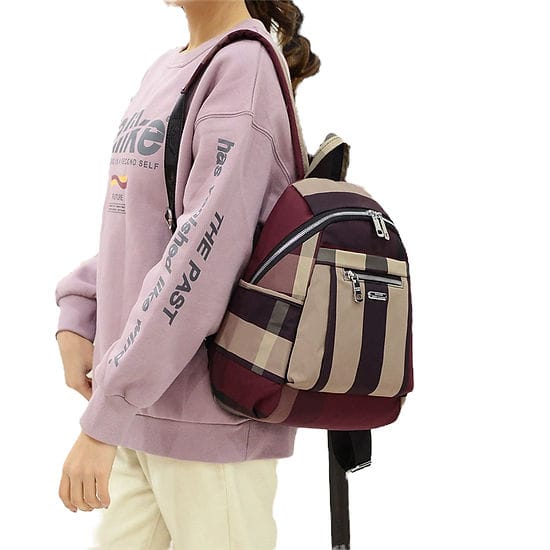 Nylon Backpack Durable Waterproof Casual Shoulder Bag (Wine Red)_img_4