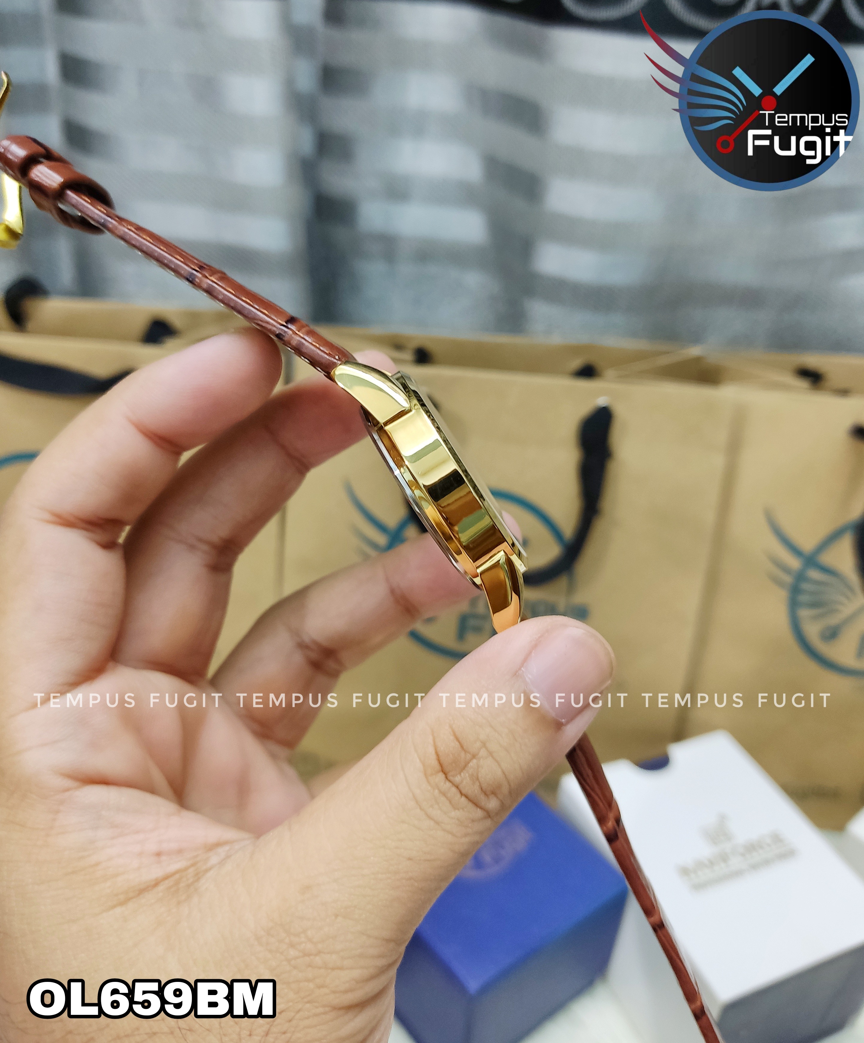 OLEVS 5566 Gents belt Watche- Blue Dial- Golden Bezel- Leather Color Belt- TF Code OL659BM_img_7