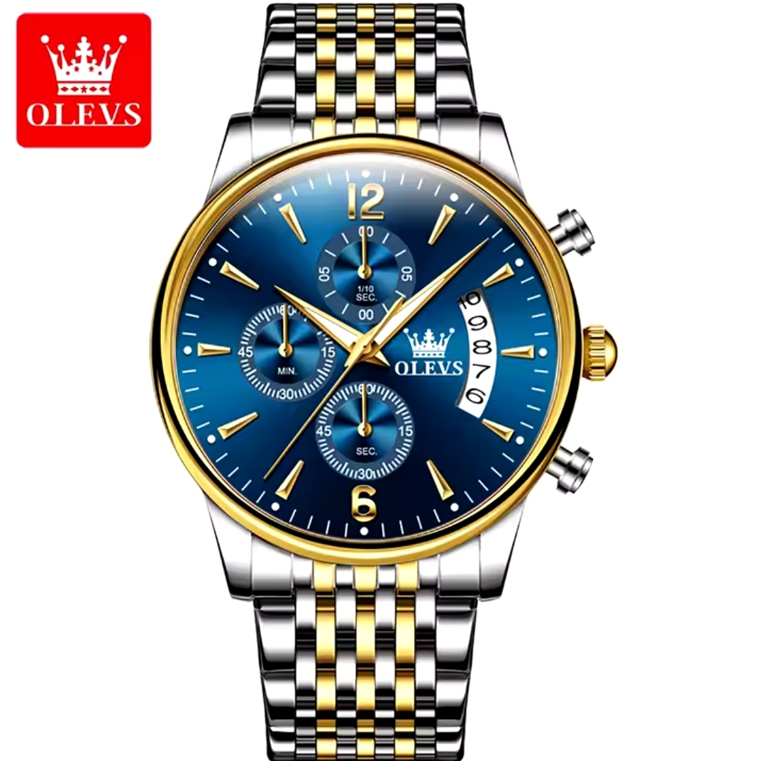 OLEVS 2867 Gents Chain Watch- Blue Dial- Golden Bezel- Silver+Golden Chain- TF Code OL917CM_img_0