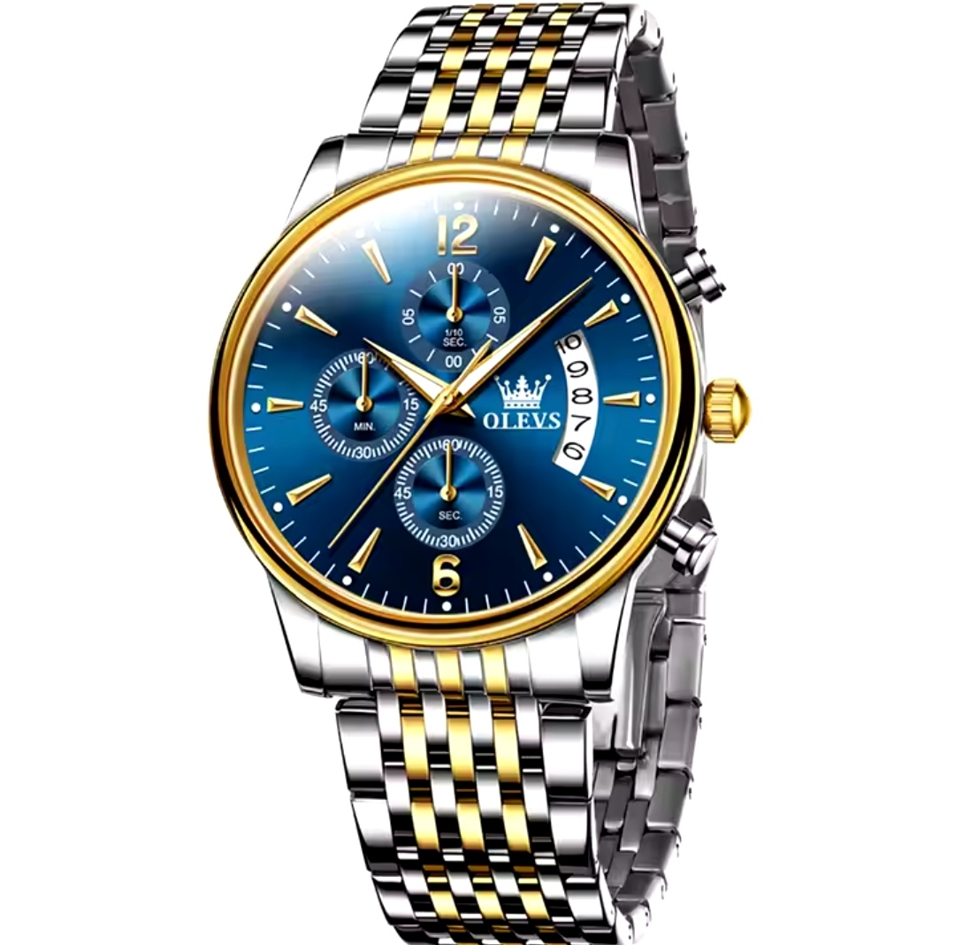 OLEVS 2867 Gents Chain Watch- Blue Dial- Golden Bezel- Silver+Golden Chain- TF Code OL917CM_img_1