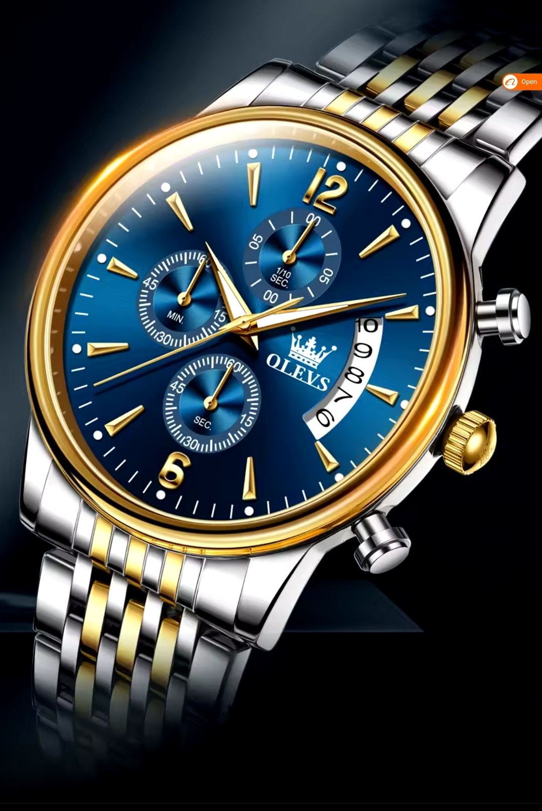 OLEVS 2867 Gents Chain Watch- Blue Dial- Golden Bezel- Silver+Golden Chain- TF Code OL917CM_img_5