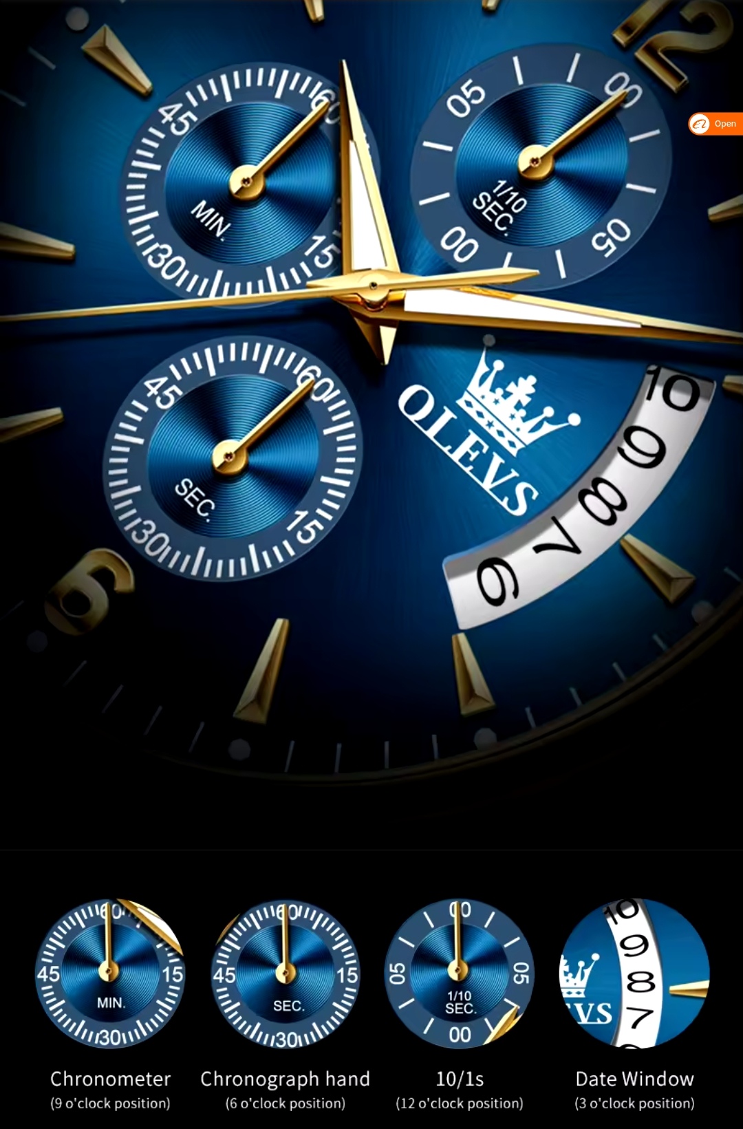 OLEVS 2867 Gents Chain Watch- Blue Dial- Golden Bezel- Silver+Golden Chain- TF Code OL917CM_img_6