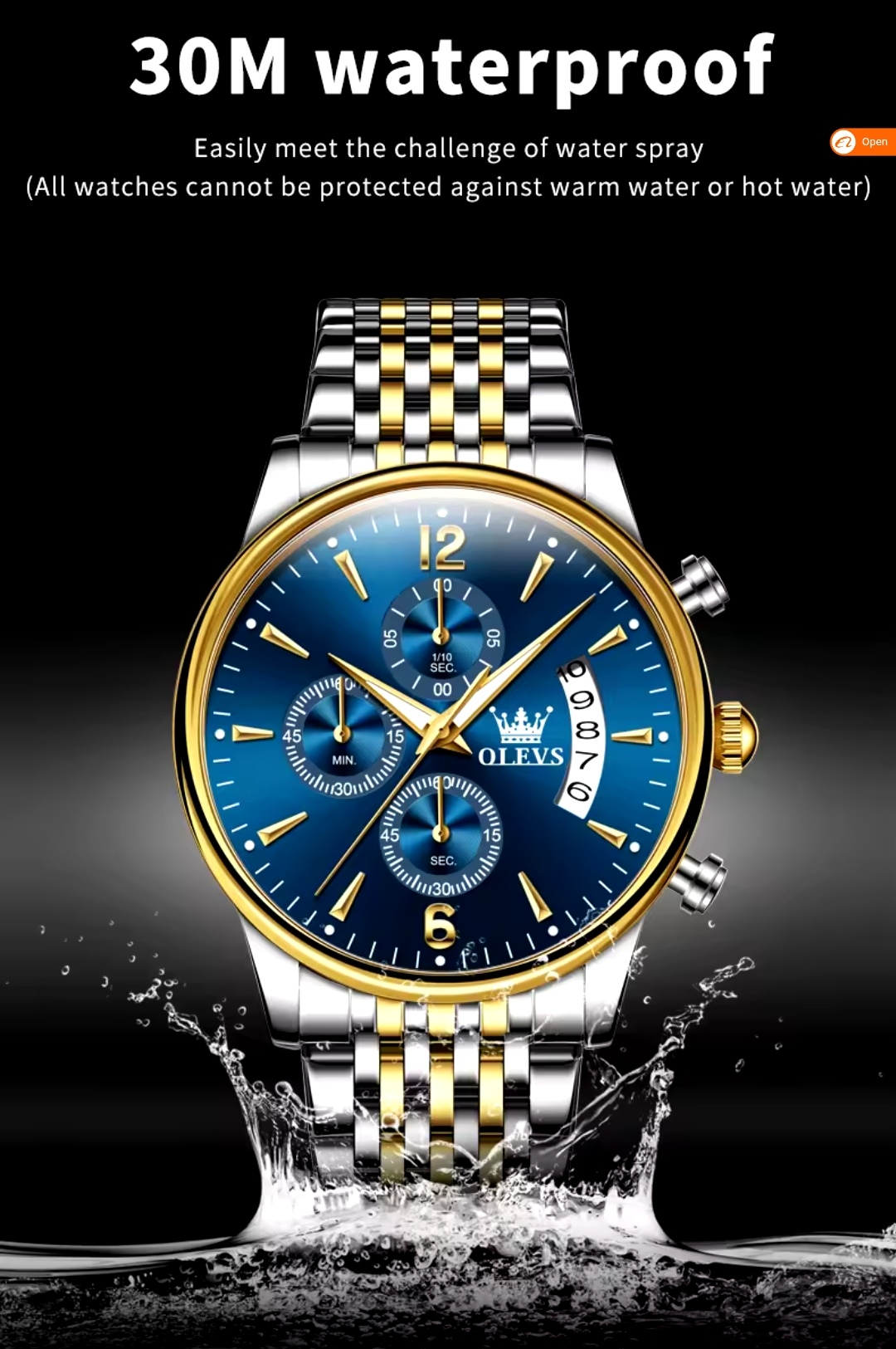 OLEVS 2867 Gents Chain Watch- Blue Dial- Golden Bezel- Silver+Golden Chain- TF Code OL917CM_img_8