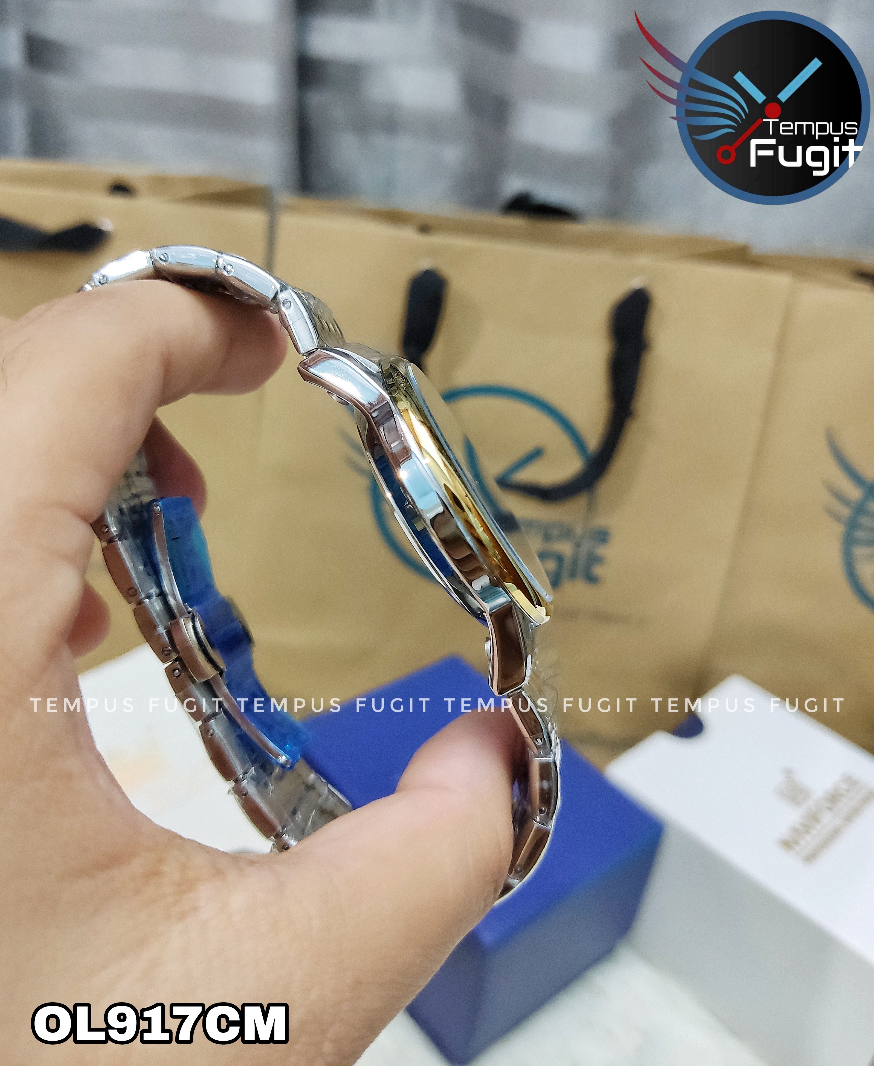 OLEVS 2867 Gents Chain Watch- Blue Dial- Golden Bezel- Silver+Golden Chain- TF Code OL917CM_img_12