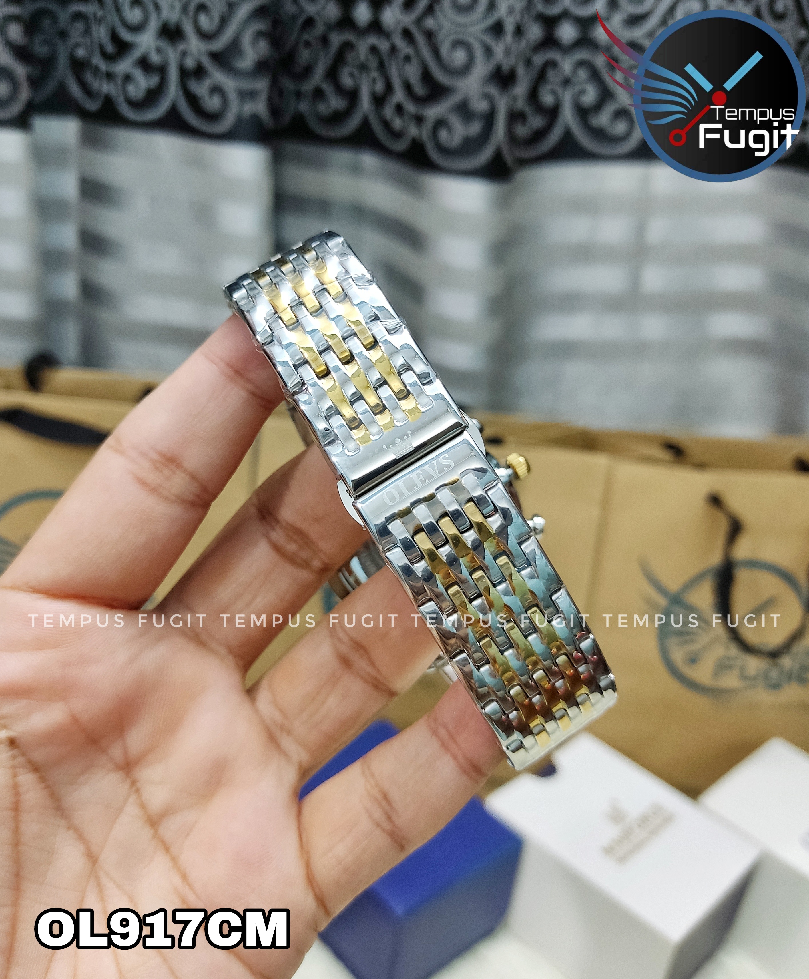 OLEVS 2867 Gents Chain Watch- Blue Dial- Golden Bezel- Silver+Golden Chain- TF Code OL917CM_img_13