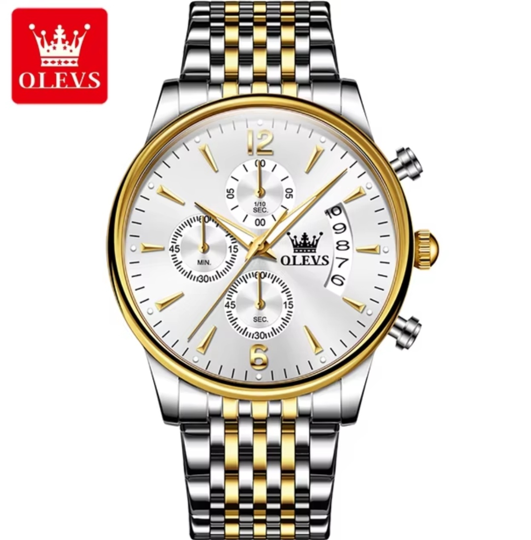 OLEVS 2867 Gents Chain Watch- Silver Dial- Golden Bezel- Silver+Golden Chain- TF Code OL916CM_img_0
