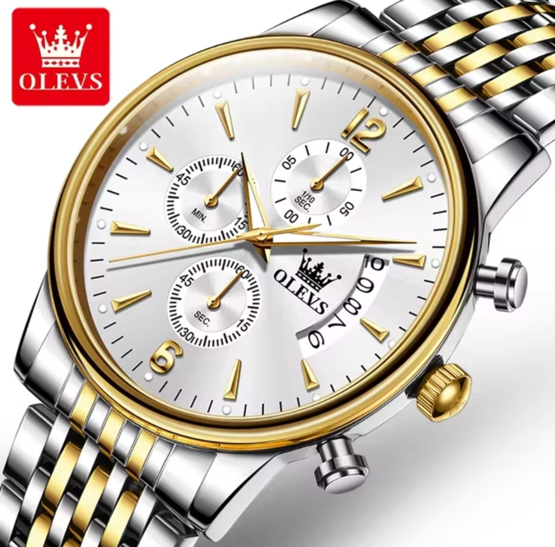 OLEVS 2867 Gents Chain Watch- Silver Dial- Golden Bezel- Silver+Golden Chain- TF Code OL916CM_img_1
