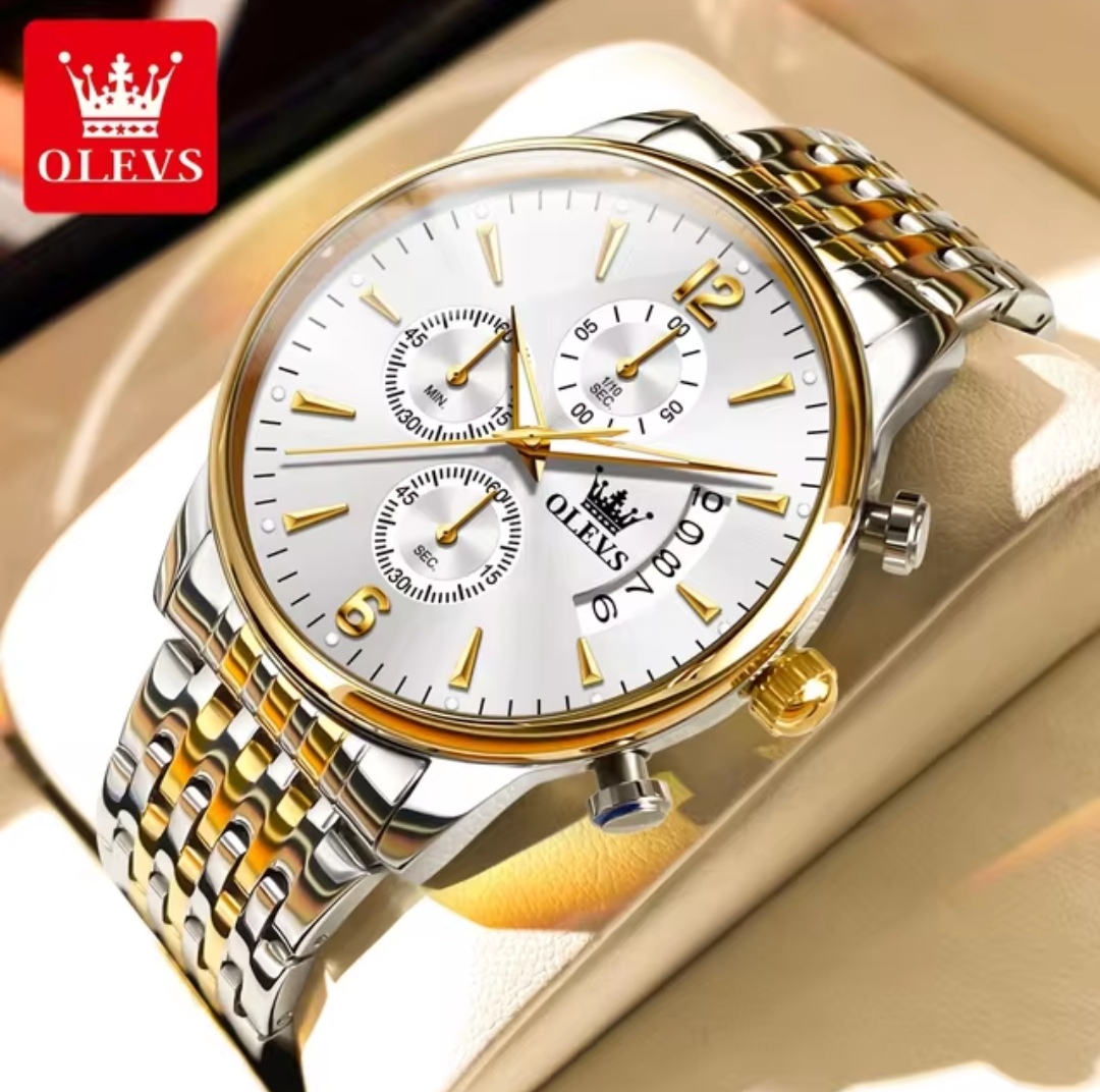 OLEVS 2867 Gents Chain Watch- Silver Dial- Golden Bezel- Silver+Golden Chain- TF Code OL916CM_img_2