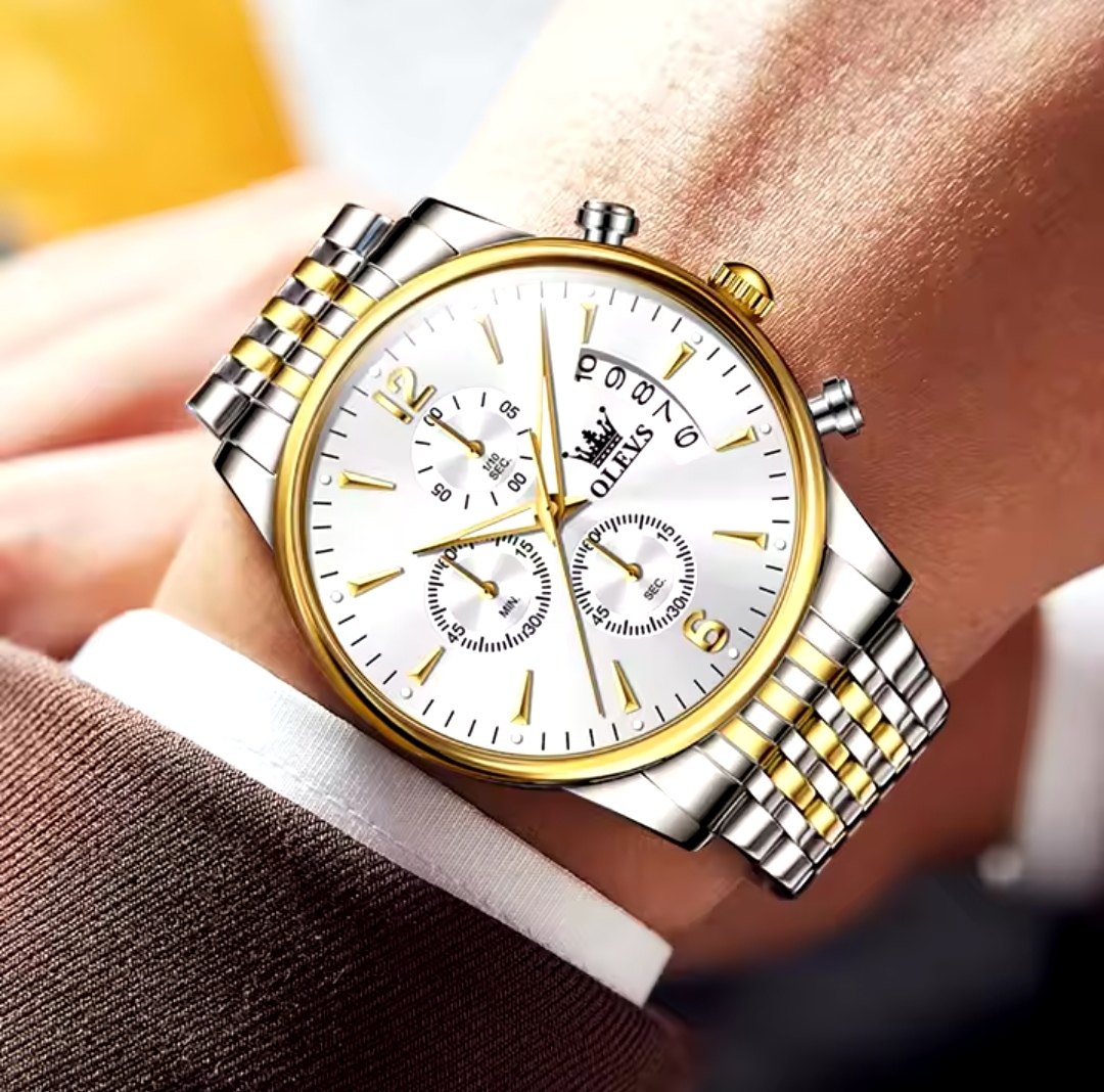 OLEVS 2867 Gents Chain Watch- Silver Dial- Golden Bezel- Silver+Golden Chain- TF Code OL916CM_img_3