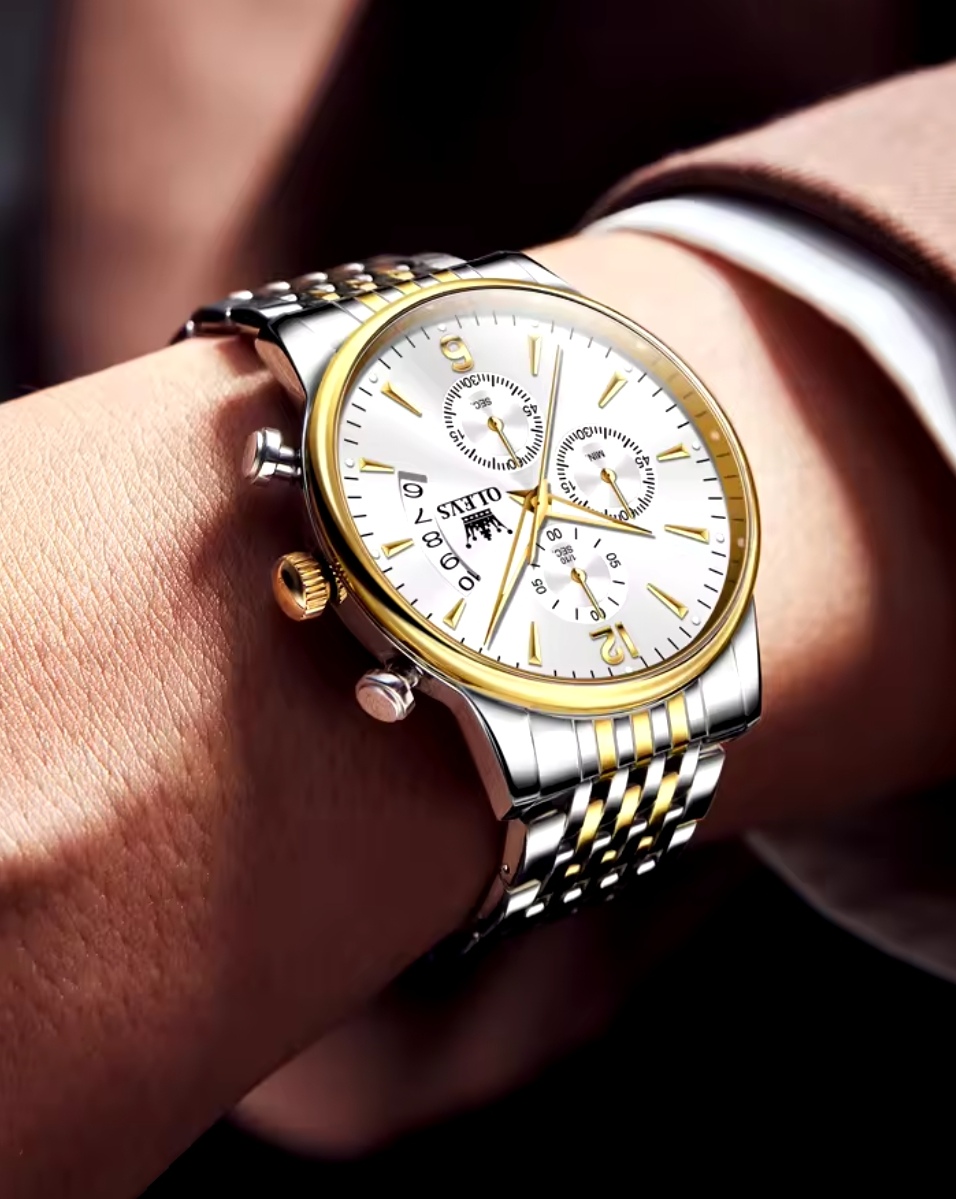 OLEVS 2867 Gents Chain Watch- Silver Dial- Golden Bezel- Silver+Golden Chain- TF Code OL916CM_img_4
