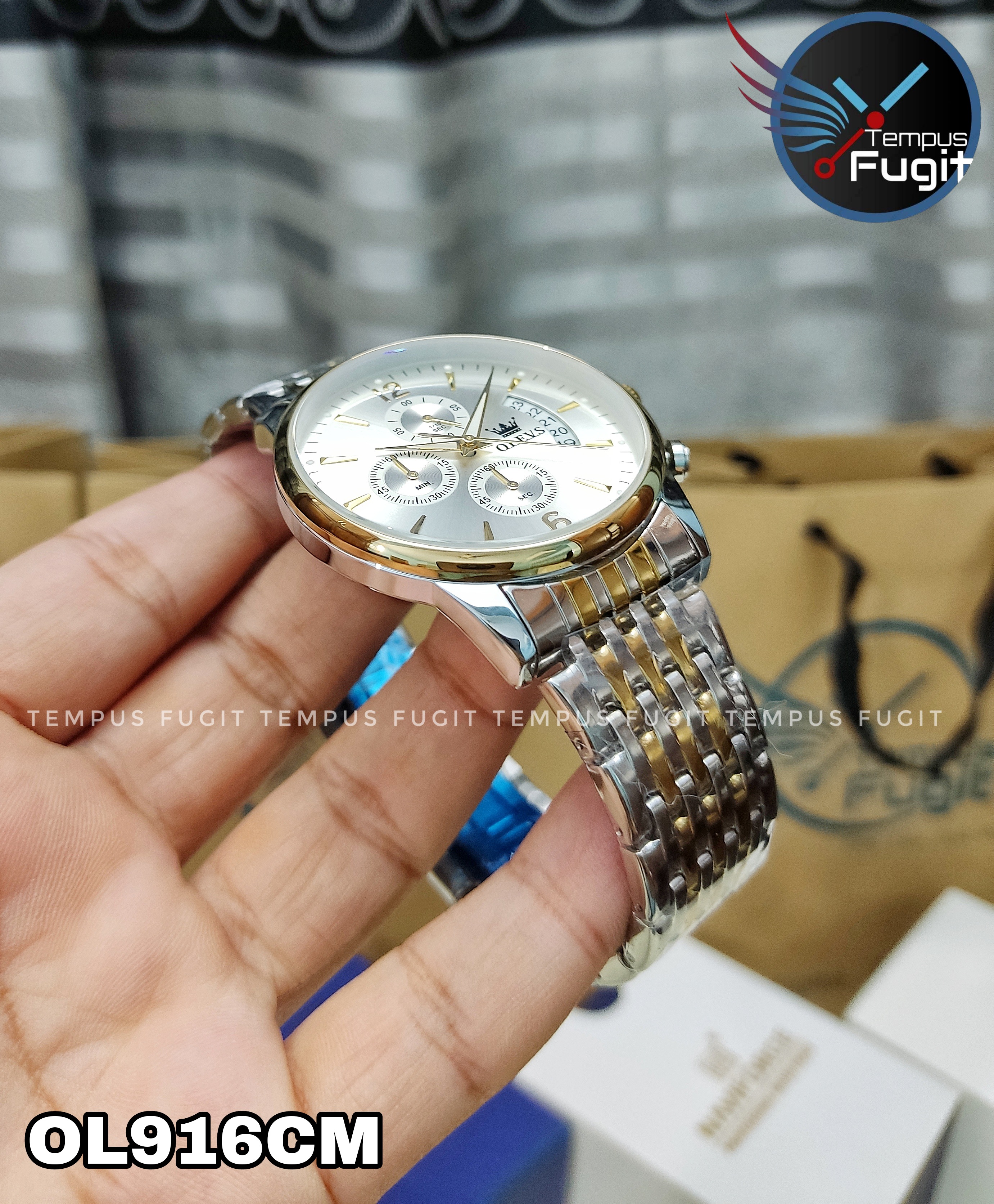 OLEVS 2867 Gents Chain Watch- Silver Dial- Golden Bezel- Silver+Golden Chain- TF Code OL916CM_img_7