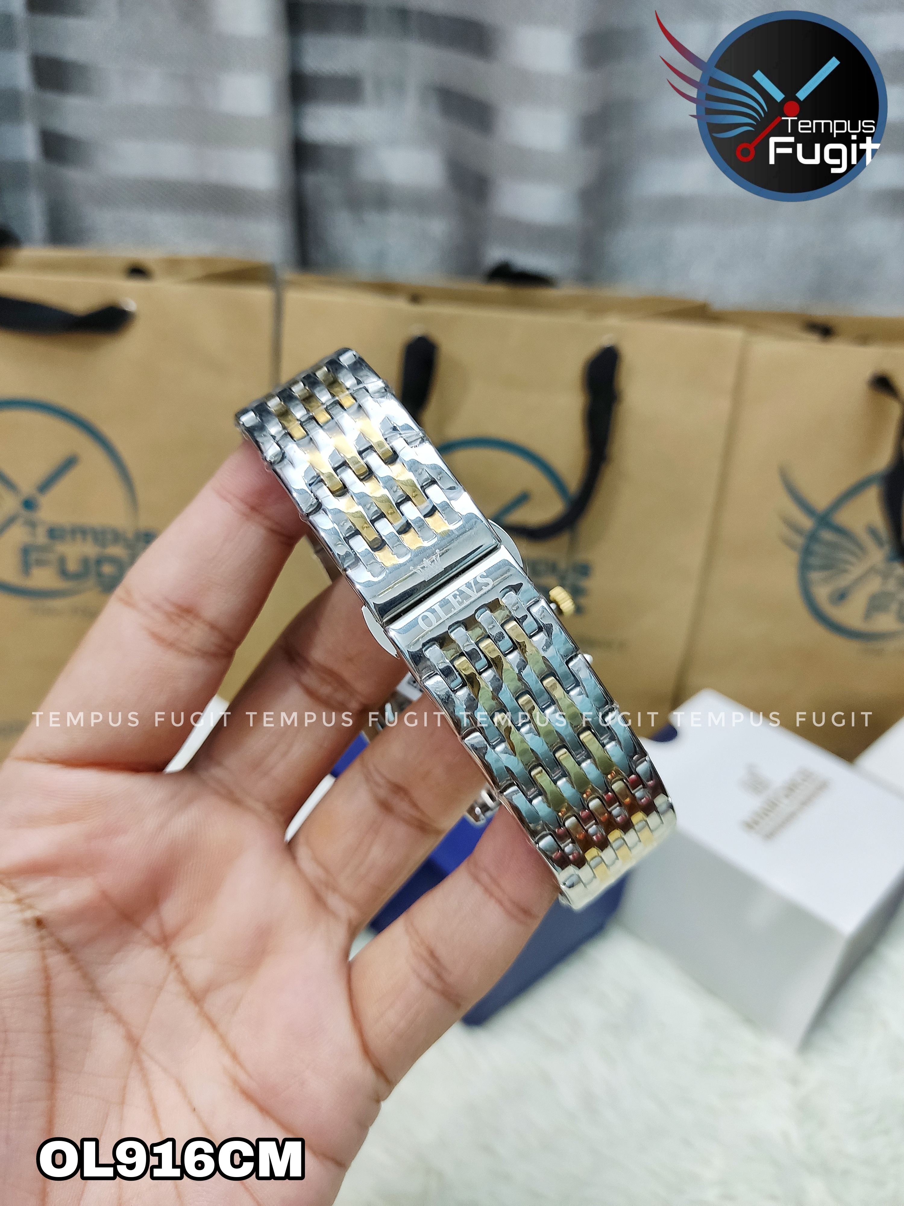 OLEVS 2867 Gents Chain Watch- Silver Dial- Golden Bezel- Silver+Golden Chain- TF Code OL916CM_img_10