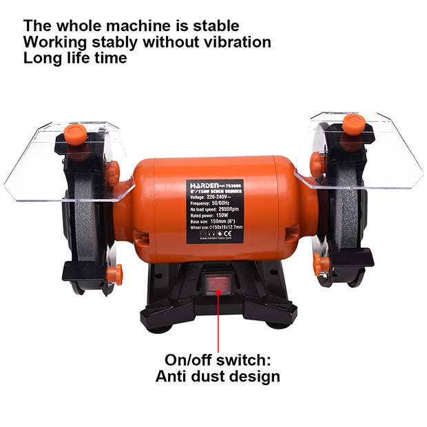 Harden 6" (150mm) Bench Grinder 150W (150X16X12.7mm) Model No: 753606_img_5