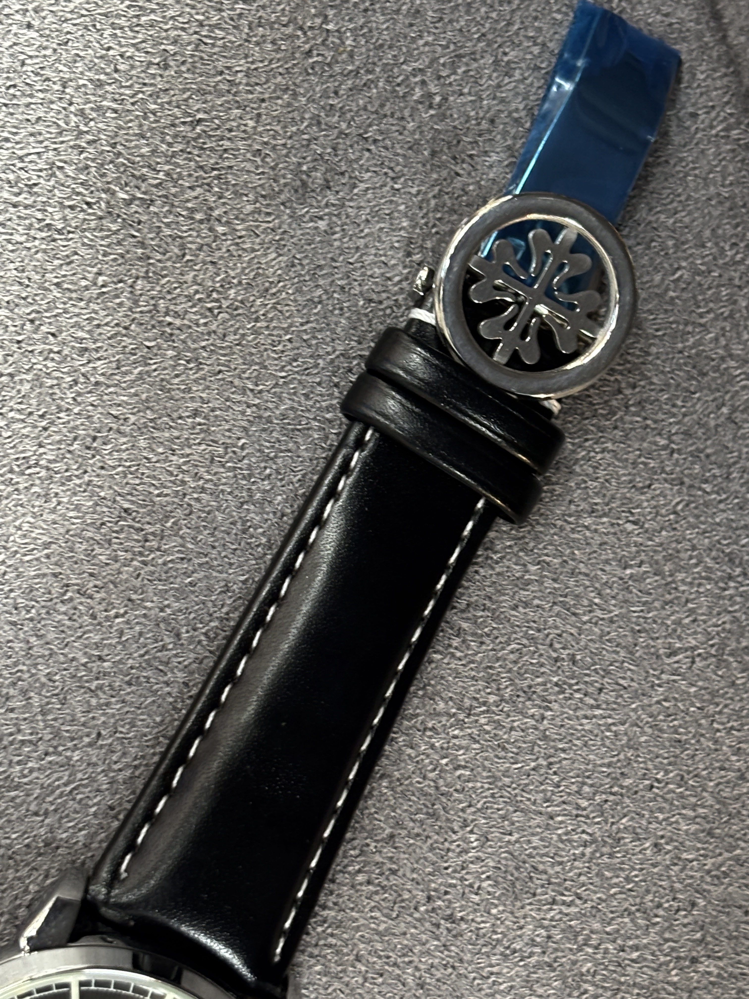 AAA(copy) Patek Philippe skeleton watch with a black leather strap._img_1