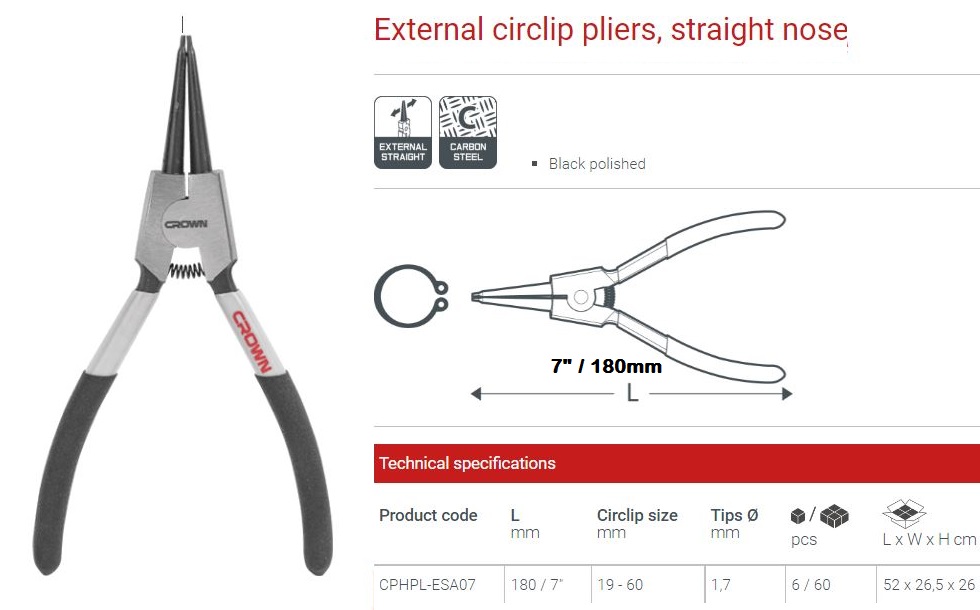 CROWN 7" Professional External Circlip Plier ( Straight Nose | Bent Nose ), CPHPL-ESA07 | CPHPL-EBA07_img_5