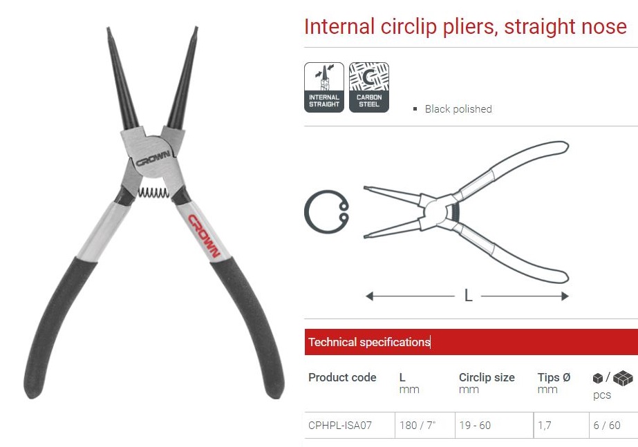 CROWN 7" Professional Internal circlip plier ( Straight Nose | Bent Nose ), CR-V; CPHPL-ISA07 | CPHPL-IBA07_img_6