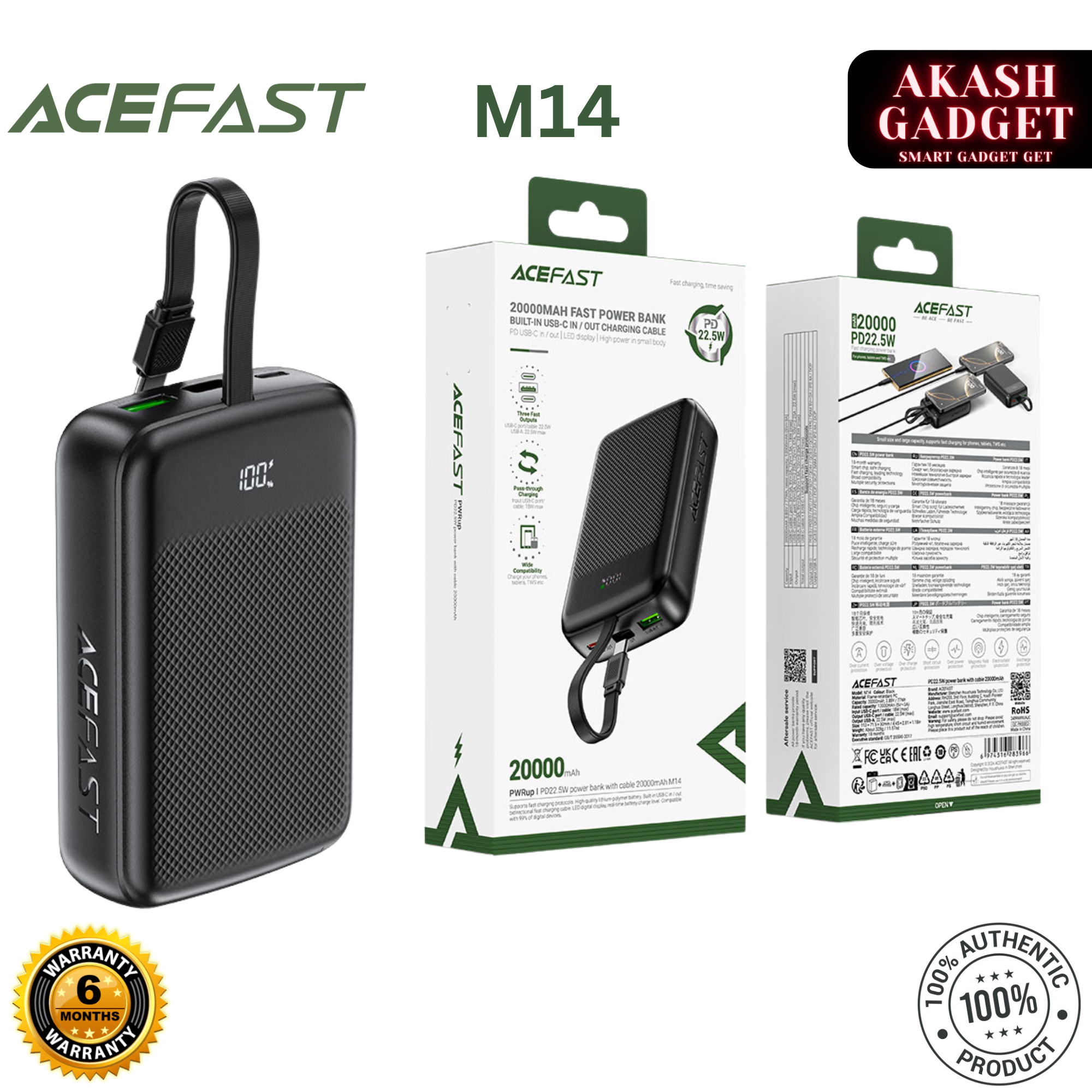 AceFast M14 PD 22.5W 20000mAh Fast Charging Power Bank