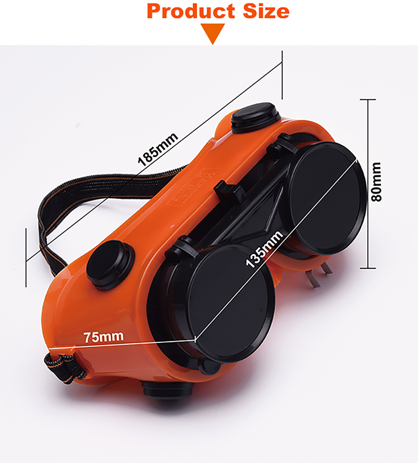 HARDEN 155mm Safety Goggle Flip design with open-close locking position Soft and light weight plastic frame Colored inorganic outer glass lens; 780210