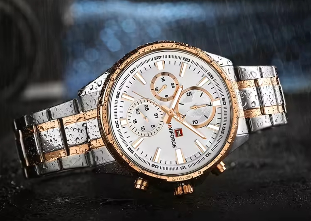 Naviforce 9089 Gents Chain Watch- Silver Dial- Rose Golden Bezel- Silver+Rose Golden Chain- TF Code NF915CM_img_3