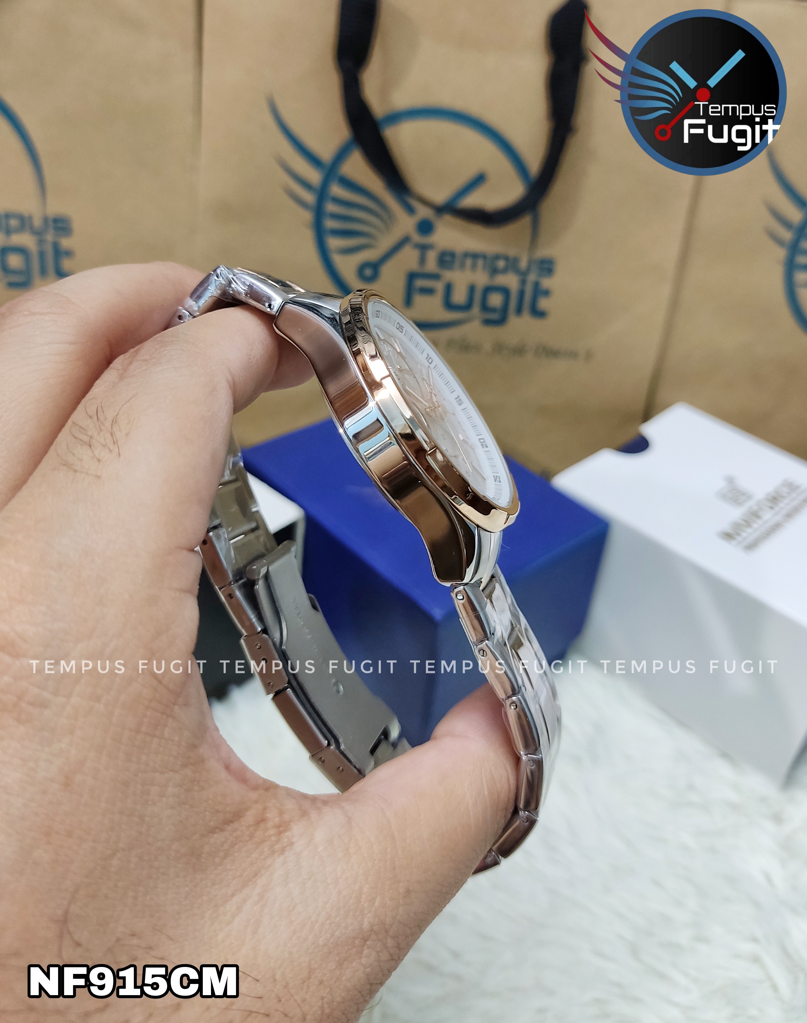 Naviforce 9089 Gents Chain Watch- Silver Dial- Rose Golden Bezel- Silver+Rose Golden Chain- TF Code NF915CM_img_5