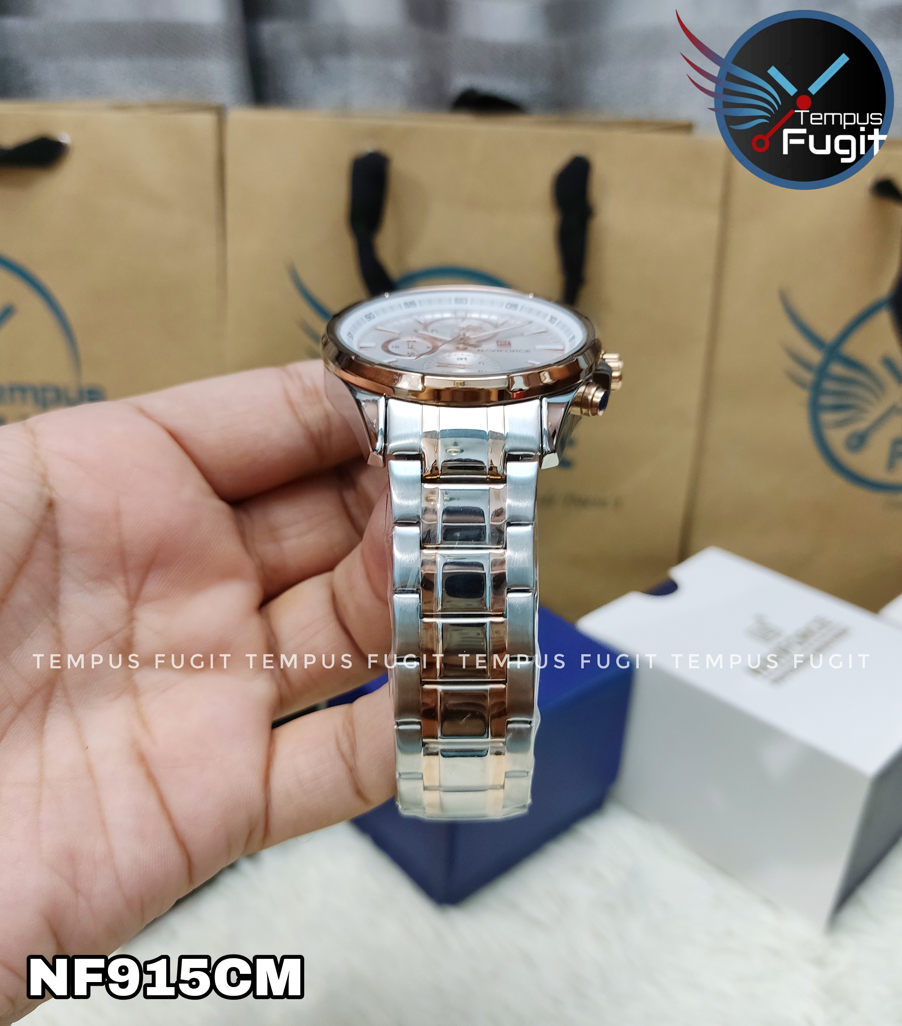 Naviforce 9089 Gents Chain Watch- Silver Dial- Rose Golden Bezel- Silver+Rose Golden Chain- TF Code NF915CM_img_6