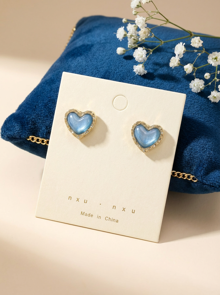 Heart-Shaped Turquoise Stone Earrings with Gold Accents – Elegant Jewelry for Women