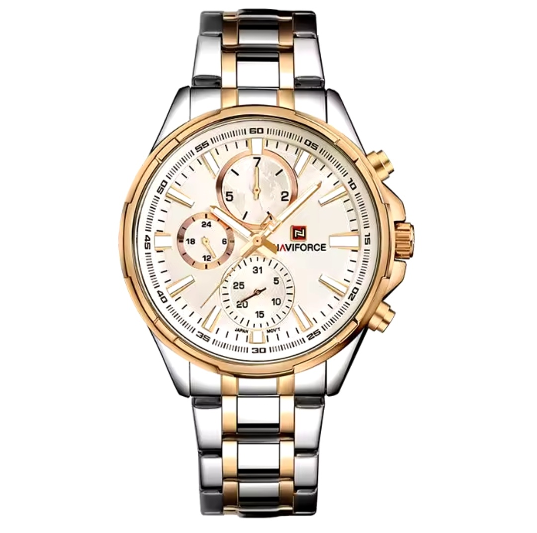 Naviforce 9089 Gents Chain Watch- Silver Dial- Rose Golden Bezel- Silver+Rose Golden Chain- TF Code NF915CM_img_0