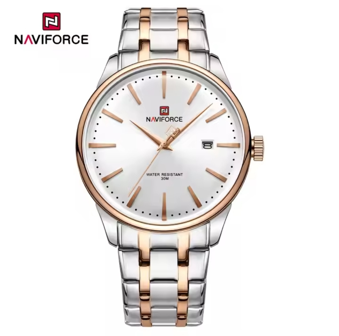 Naviforce 9230 Gents Chain Watch- Silver Dial- Rose Golden Bezel- Silver+Rose Golden Chain- TF Code NF918CM_img_0