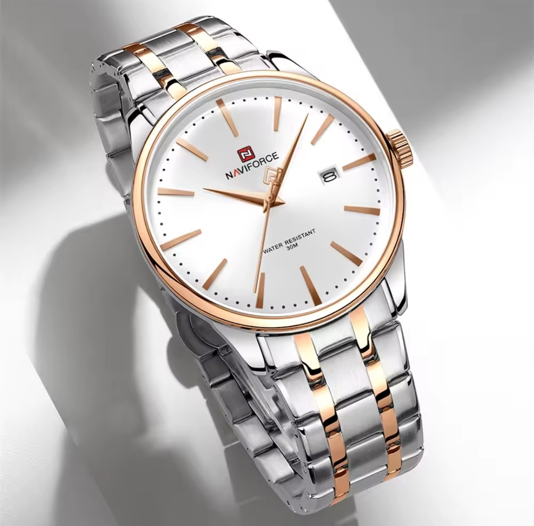 Naviforce 9230 Gents Chain Watch- Silver Dial- Rose Golden Bezel- Silver+Rose Golden Chain- TF Code NF918CM_img_1