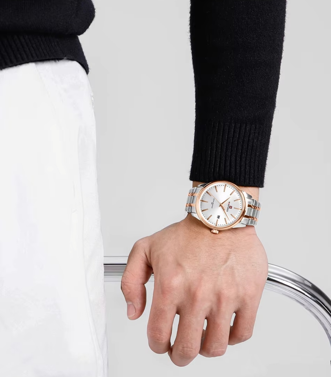 Naviforce 9230 Gents Chain Watch- Silver Dial- Rose Golden Bezel- Silver+Rose Golden Chain- TF Code NF918CM_img_4