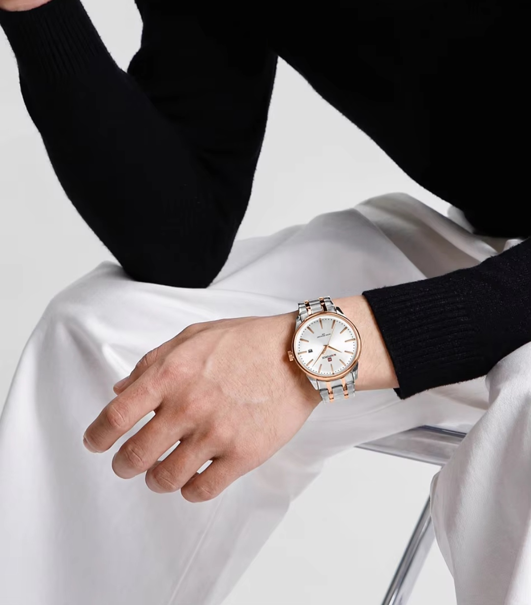 Naviforce 9230 Gents Chain Watch- Silver Dial- Rose Golden Bezel- Silver+Rose Golden Chain- TF Code NF918CM_img_5