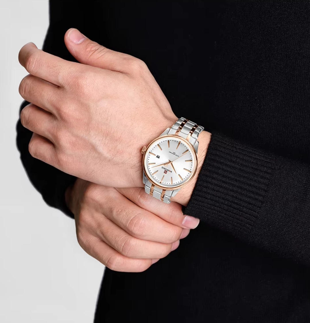 Naviforce 9230 Gents Chain Watch- Silver Dial- Rose Golden Bezel- Silver+Rose Golden Chain- TF Code NF918CM_img_6