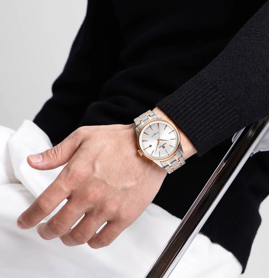 Naviforce 9230 Gents Chain Watch- Silver Dial- Rose Golden Bezel- Silver+Rose Golden Chain- TF Code NF918CM_img_7