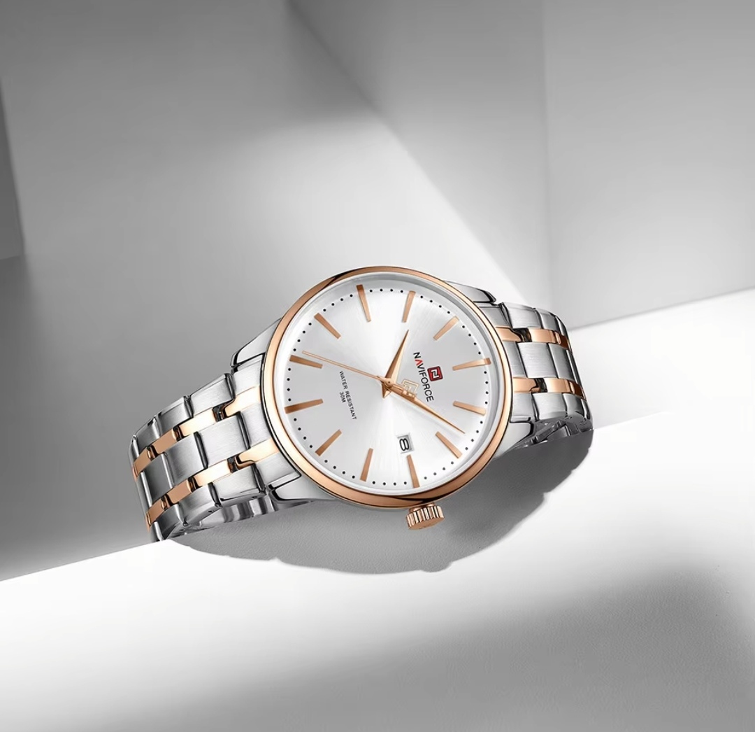 Naviforce 9230 Gents Chain Watch- Silver Dial- Rose Golden Bezel- Silver+Rose Golden Chain- TF Code NF918CM_img_8