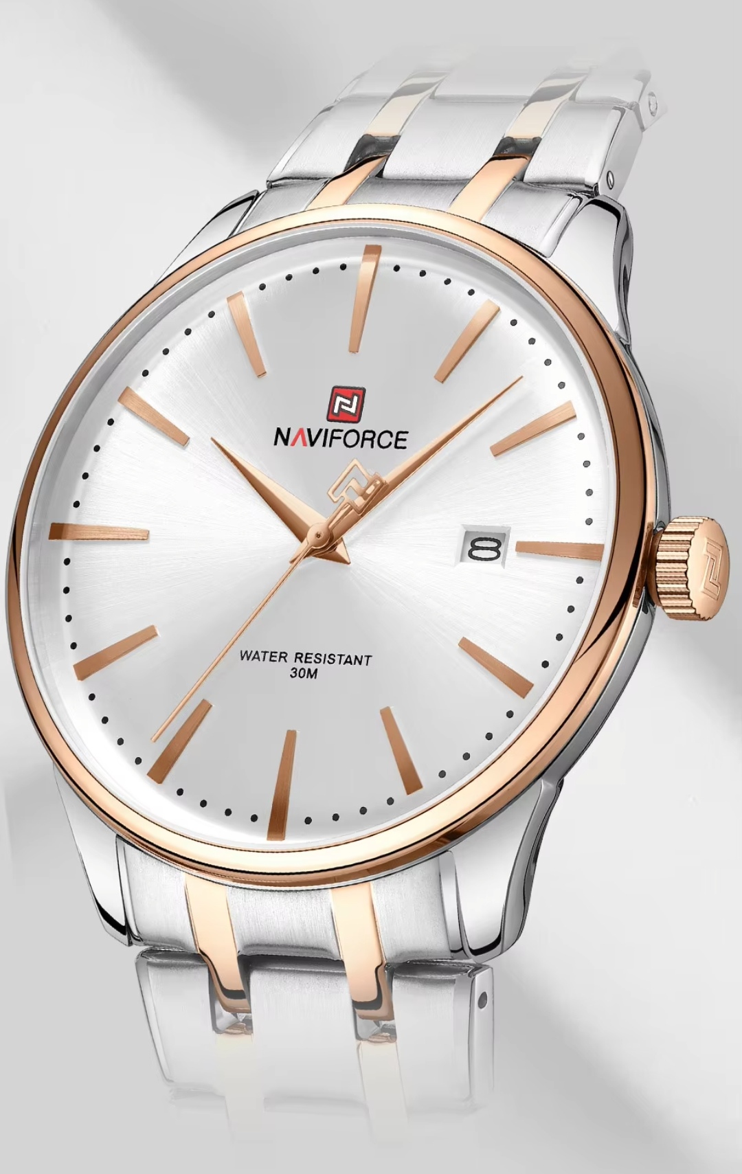 Naviforce 9230 Gents Chain Watch- Silver Dial- Rose Golden Bezel- Silver+Rose Golden Chain- TF Code NF918CM_img_9